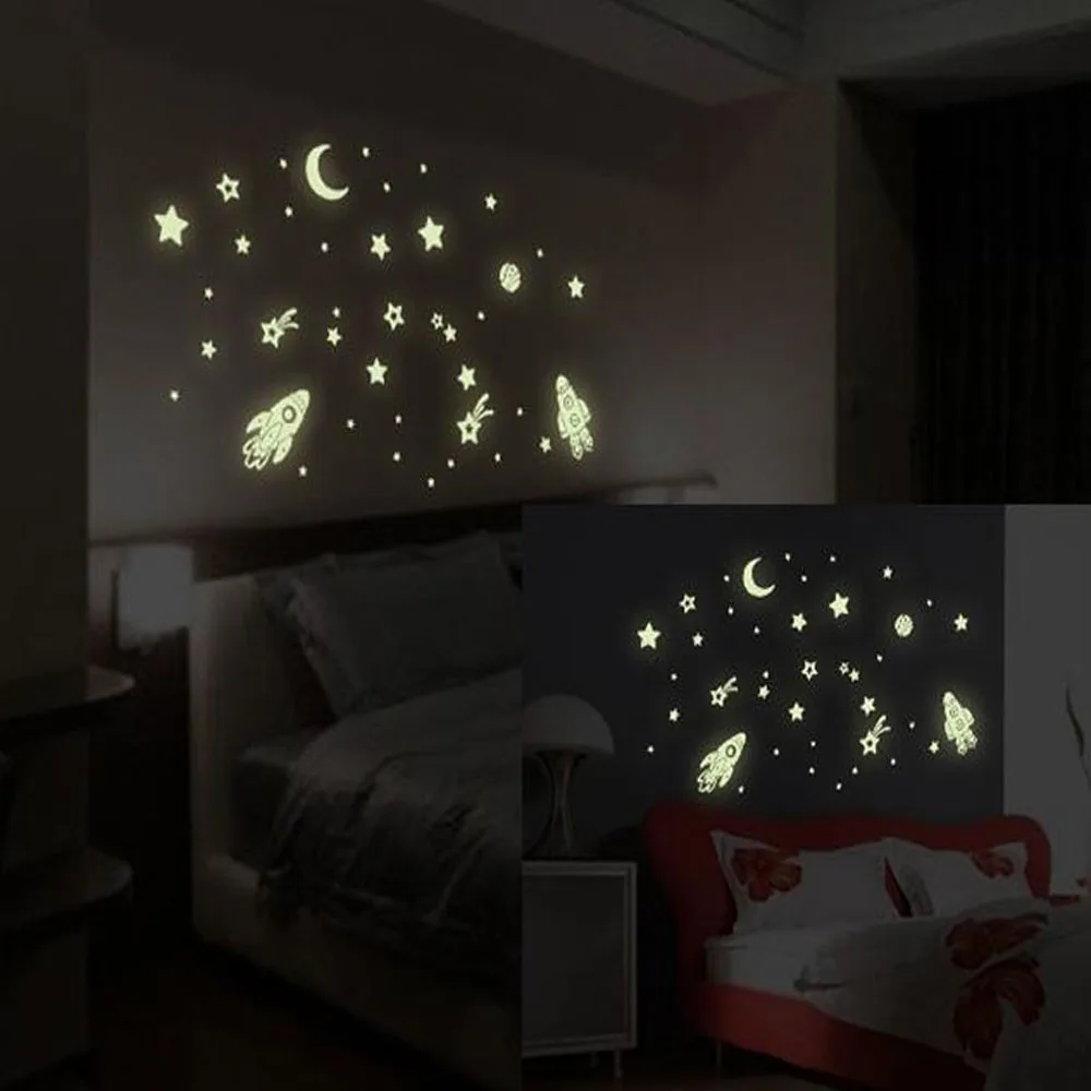 1set DIY Luminous Star Sticker Moon Rocket Kids Wall Glow In The Dark Space Stars Planet Stickers Home Decoration | Дом и сад