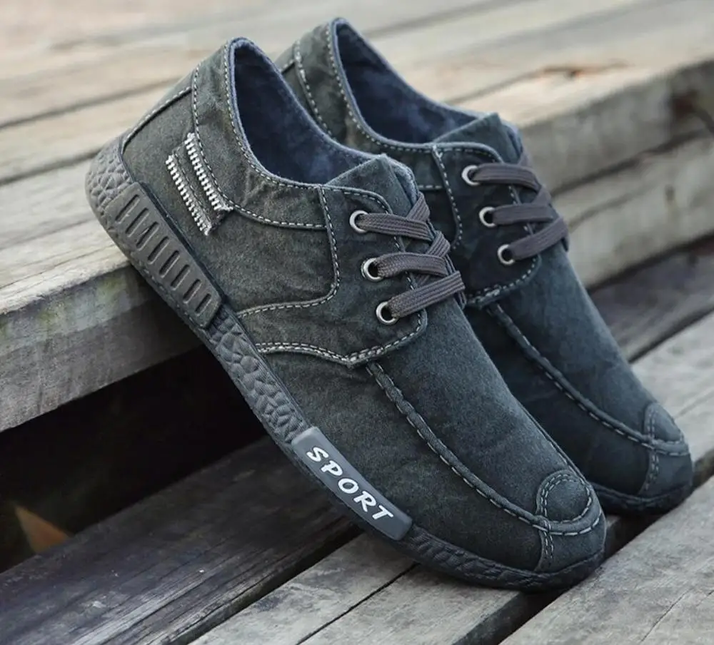 Мужская дышащая повседневная обувь; zapatillas hombre; Джинсовая парусиновая обувь; Модные слипоны на плоской подошве; лоферы; espadrilles; мужская обувь на мягкой подошве; sneakr - Цвет: grey