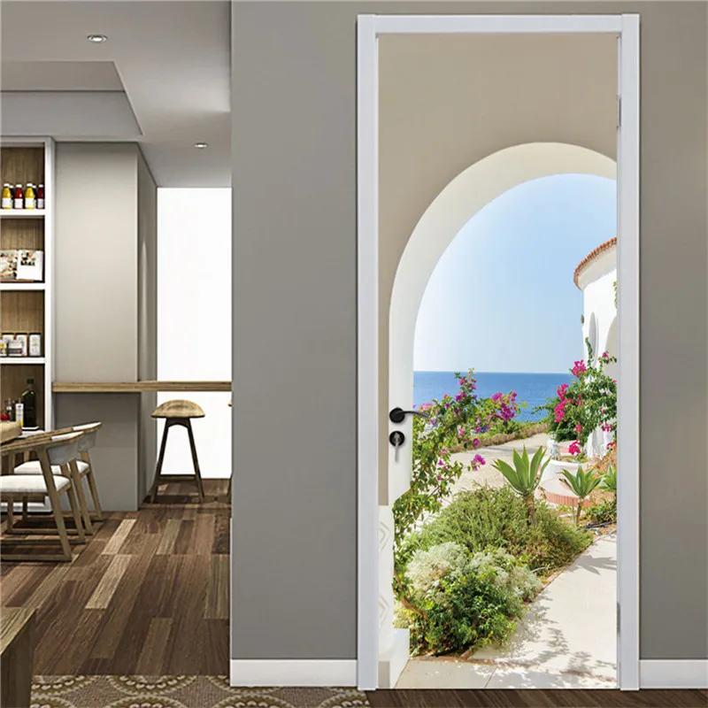 Настенная Наклейка с 3D рисунком двери домашний Декор ПВХ водонепроницаемые обои
