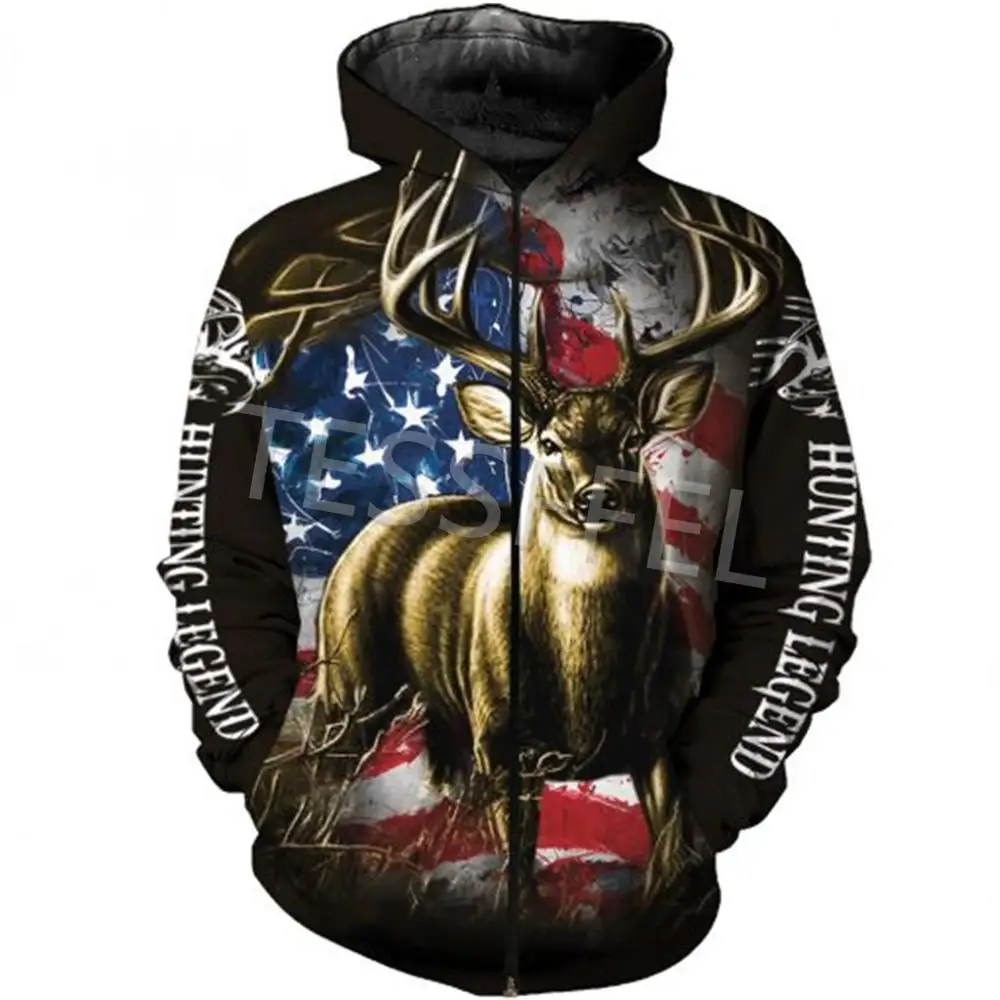 

Tessffel Deer Hunting 3D Printing Fashion Street Hoodie/Sweatshirt/Zipper Hoodie Men's and Women's Jackets Fall/Winter Tops H3