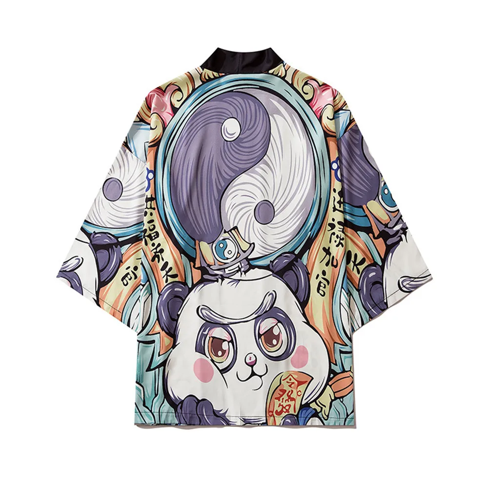 

Tai Chi Panda Printed Men Women Kimono Cardigan Japanese Traditional Casual Loose Thin Coat And Pants Asian Harajuku