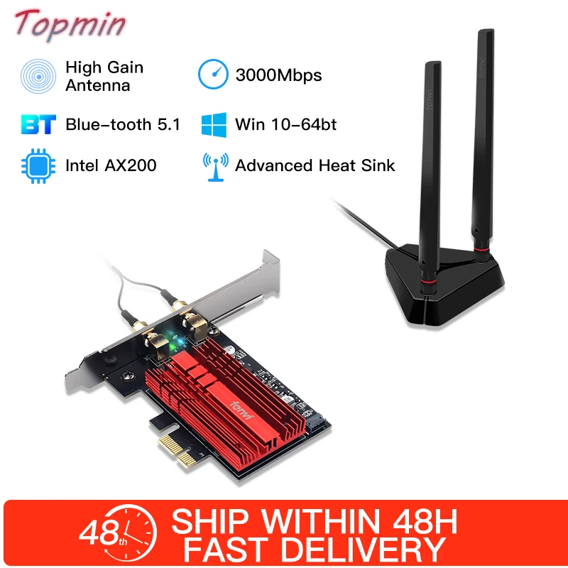 Fenvi Wifi 6E 3000Mbps Intel AX210 Bluetooth 5.2 PCIe Adapter 802.11ax AX200NGW Network Wlan Card Wireless Desktop | Компьютеры и офис