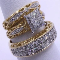 3pcs set fashion women colorful zircon hollow metal inlay ring for women party jewelry accessories wedding ring jewelry