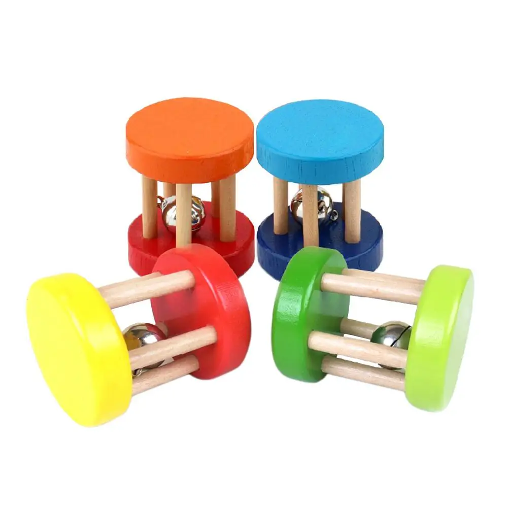 

1PC Baby Toys Rattles Ring Bell Music Intellectual Educational Toys for Children Hand Rattle Baby Wooden Wood Toy Random Color