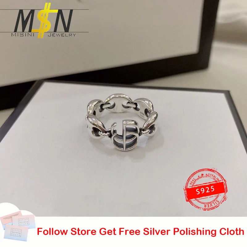 

S925 Sterling Silver New Season Jewelry Vintage Anchor Charm Ring for Original Male and Female Luxury Brand Gift With Logo1:1