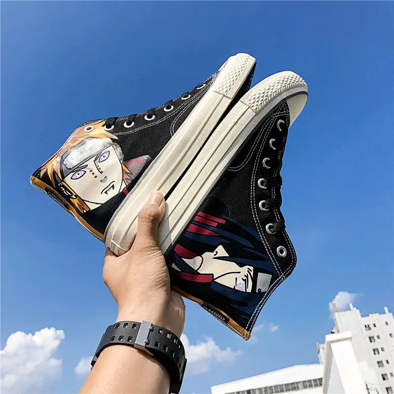 Кроссовки мужские высокие из текстиля Вулканизированная подошва мультяшный