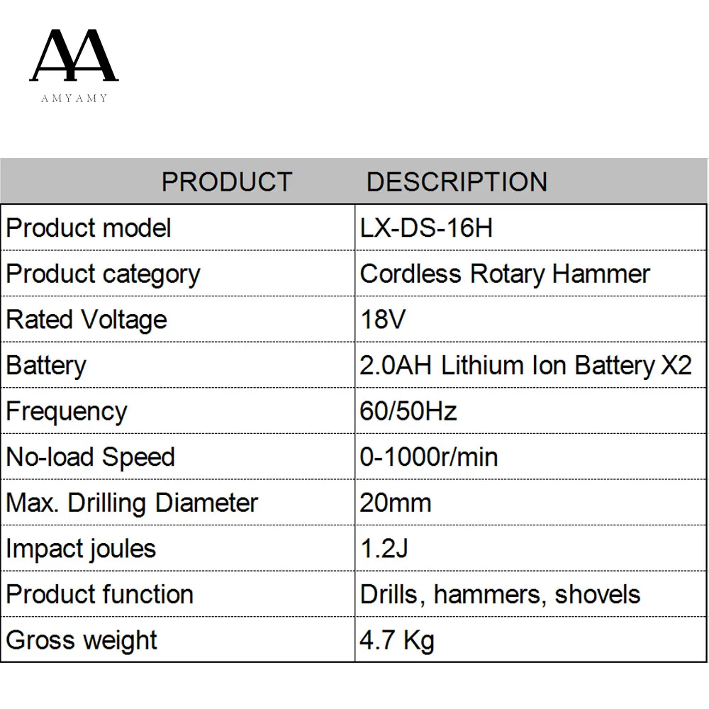 AMYAMY аккумуляторная электрическая Ударная дрель с литий-ионным аккумулятором 18 в