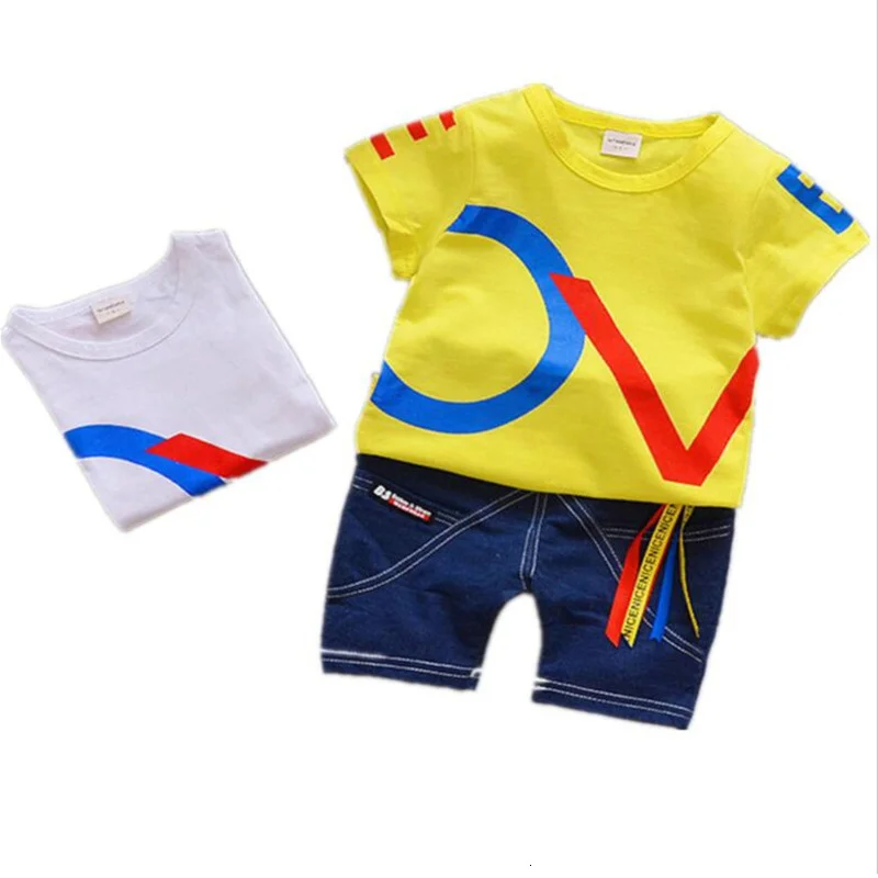 

Summer Baby Boy Girls Cotton Clothes Children Letter Print T Shirt Denim Shorts 2Pcs/sets Infant Kids Fashion Toddler Tracksuits