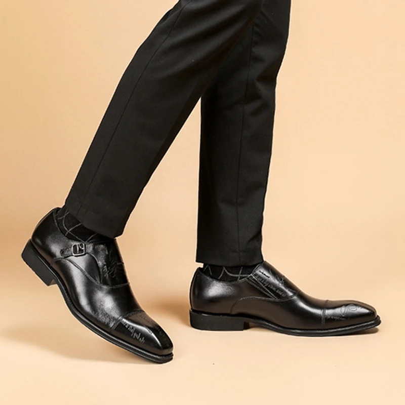 

High Quality Genuine Leather Men's Monk Strap Oxfords Square Toe Man Cap Toe Footwear Formal Dress Wedding Party Shoes FWL267