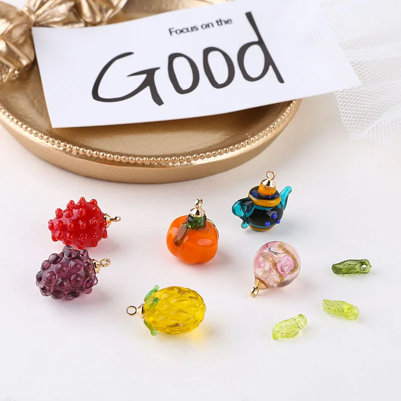 

Summer style 30pcs/lot color print cartoon fruit raspberry flower teapot glass ball charms diy jewelry earring accessory