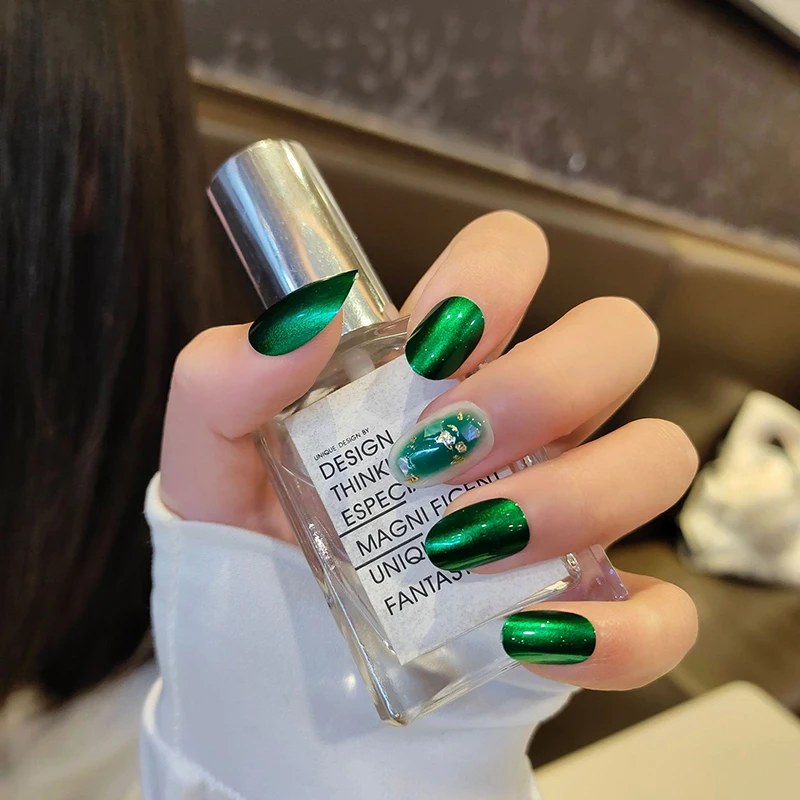 24 шт./упаковка накладные ногти зеленого цвета овальной формы водонепроницаемые с