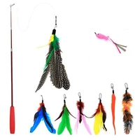 9pc replacement cat feather toy cat stick with bell cat feather teaser wand pet kitten interactive toy retractable fishing road