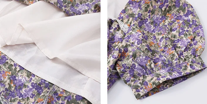 

Women Retro Floral Print Slim Square Lace Collar Puff Sleeve Mini Dress with Back Sashes