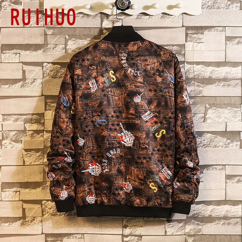 Куртка RUIHUO Мужская черная уличная одежда Бомбер модное пальто в стиле хип-хоп