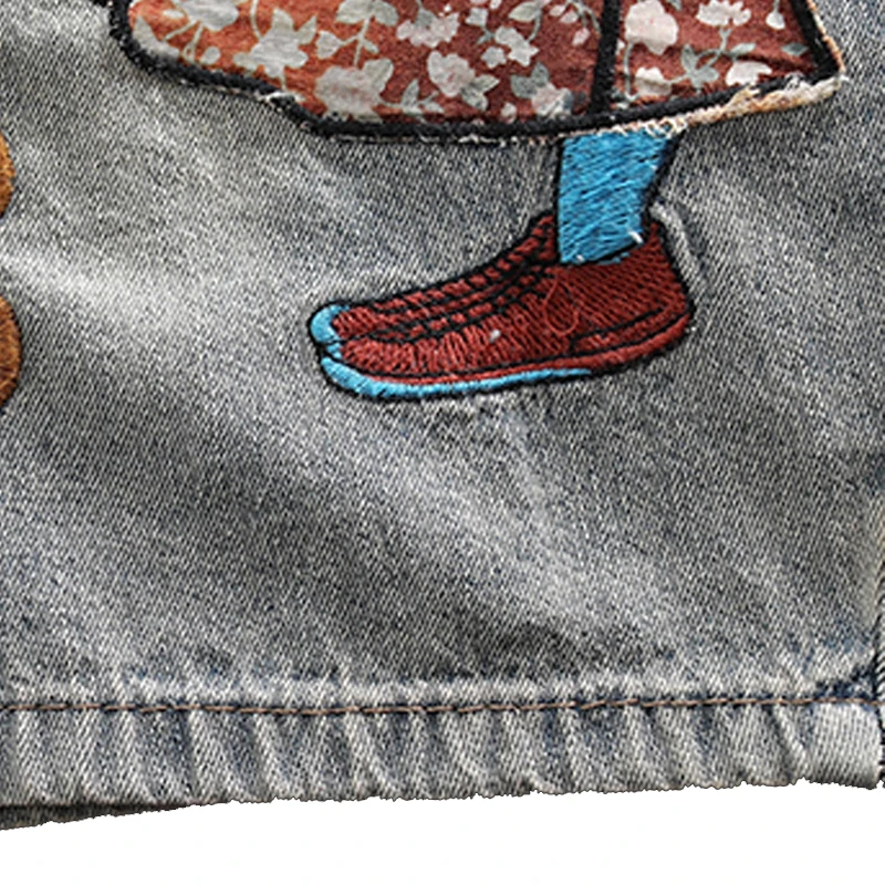 

Women Denim Short Jeans Knee Length Casual Fashion Sweet Cute for Summer Big Loose Embroidery Cartoon Elastic Waist A10221316