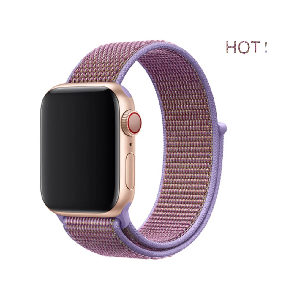 Lilac Нейлоновый спортивный бесшовный ремешок для наручных часов Apple Watch, ремешок 42 мм, длина-44 мм, 40 мм, 38 мм, для iWatch, версия 5/4/3/2/1 браслет, ремешок на запястье для наручных часов аксессуары - Цвет ремешка: Lilac