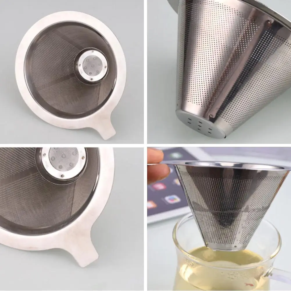

Professional Steel Reusable Coffee Tea Leak Barista Filter Drain Mesh Tea Metal Coffeeware Double-deck Brewer O9J1
