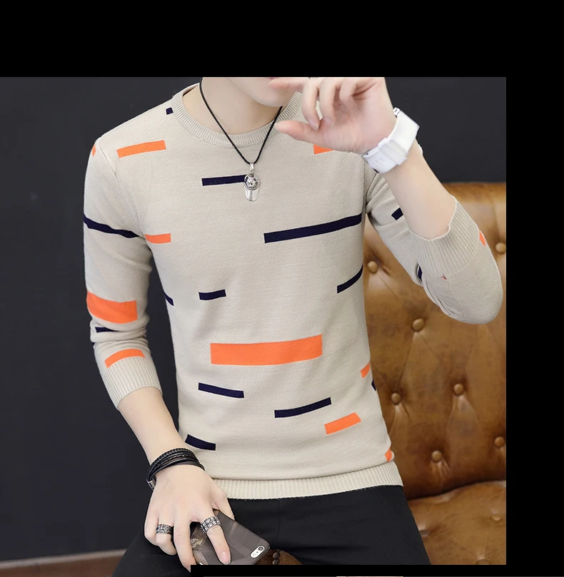 

2021 new round neck sweaters men thin striped sweater youth hedge render unlined upper garment of cultivate one's morality
