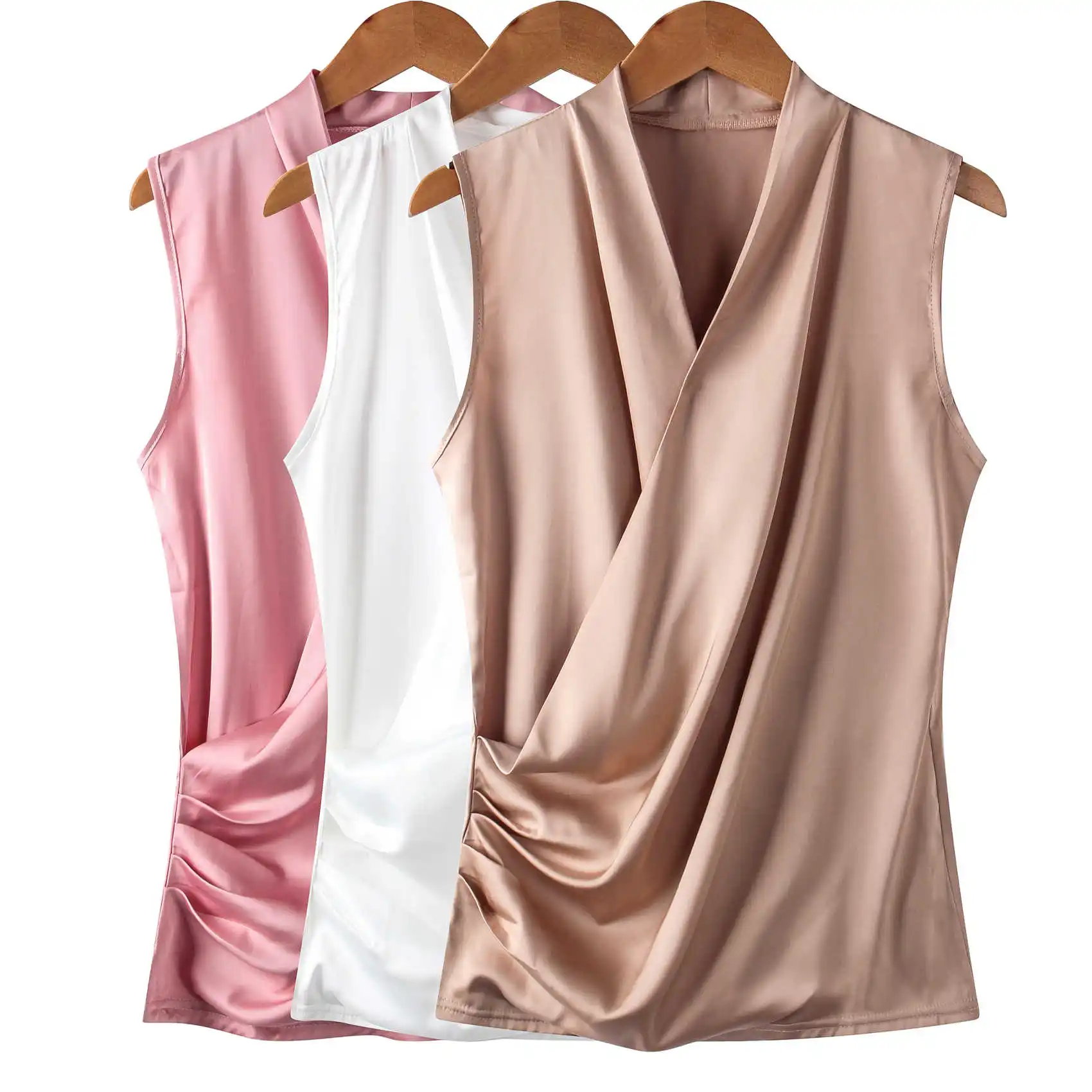 

Summer Plus Size S- 4XL Women Tops Sleeveless V Neck Women Blouse Elegant Sexy Silk Ladies Shirts Brand Clothes