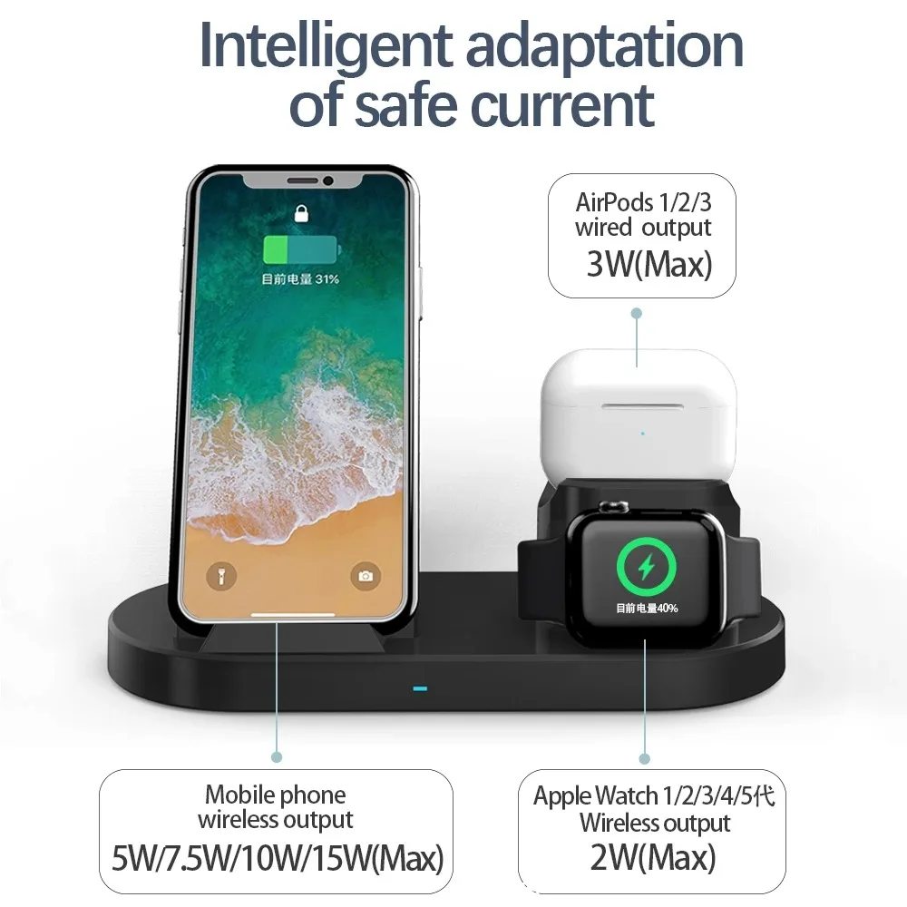 15W Fast Wireless Charger Bracket For iPhone 12 11 XS Max x 8 Plus Chargers Airports Pro Apple Watch 6 5 4 3 Stand Charging 3IN1 | Мобильные