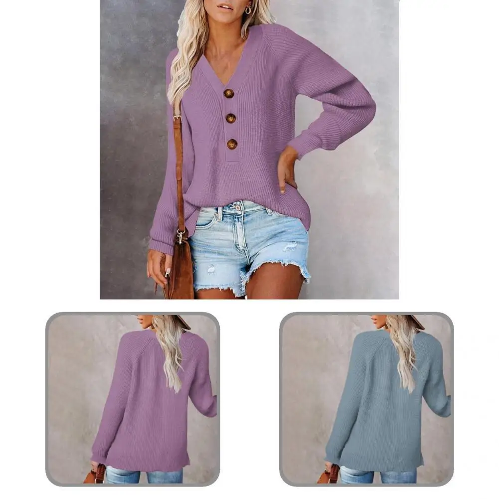 

Женский однобортный свитер, элегантный однотонный свободный свитер, подходящий ко всему