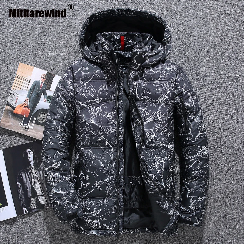 Брендовая зимняя куртка Для мужчин пуховые парки камуфляжной расцветки с