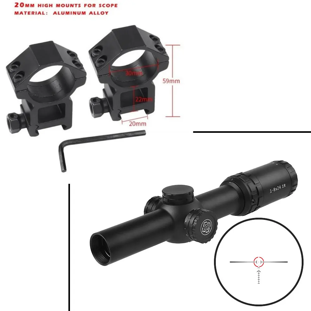 20mm high mounts MARCOOL 1-8X24 IG RIFLESCOPE красная подсветка Охотничий Тактический коллиматор прицел Сетка страйкбол винтовка на открытом воздухе cqb - Цвет: 20mm high mounts