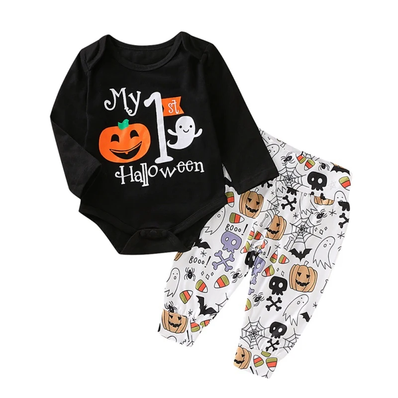 

New Newborn Baby Clothes Girl Boy Halloween Printed Clothing Set Cotton Infant Long Sleeve Romper Tops Trousers Outfit