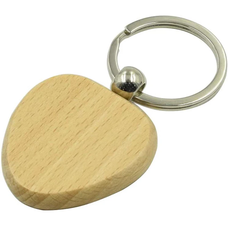 60Pcs Blank Heart Wooden Key Chain DIY Promotion Keychain Keyring Pendant Tags Promotional Gifts