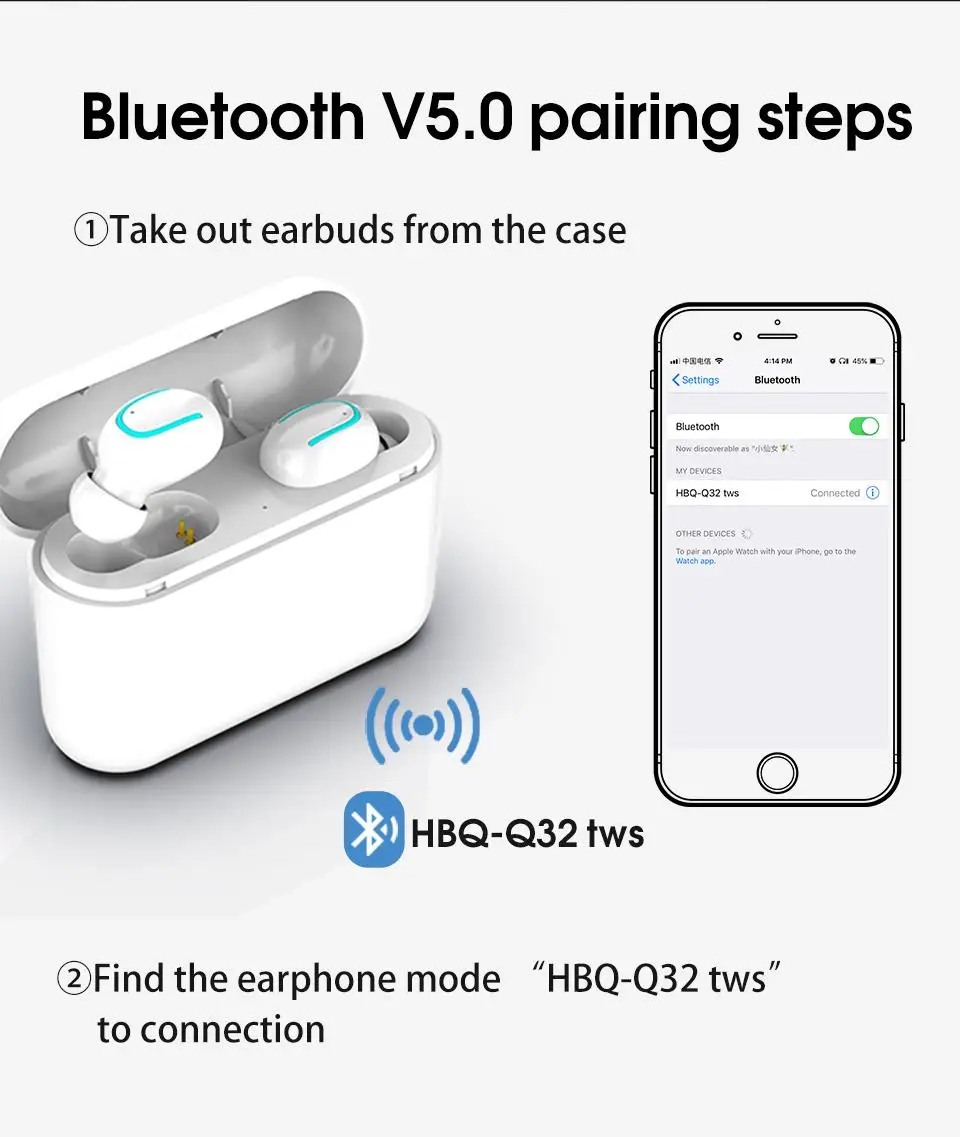 Беспроводной Bluetooth наушники TWS Q32 мини гарнитура для мобильного телефона вкладыши с зарядной чехол стерео спортивные игры с микрофоном