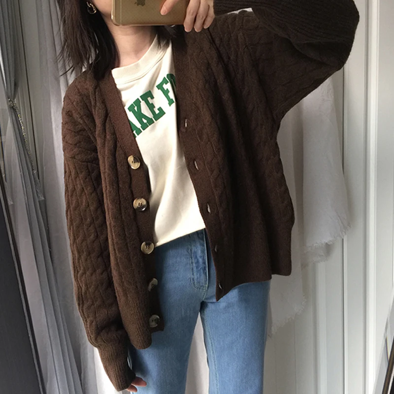 

Cardigan Sweaters 2020 Autumn New Knitted Single-breasted Solid Color V-neck Casual Outwear Female 2020 Autumn Fashion Tops