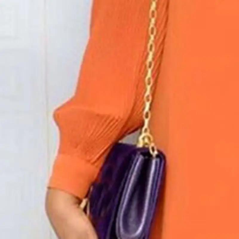 2019 офисное женское Плиссированное оранжевое платье с длинными рукавами