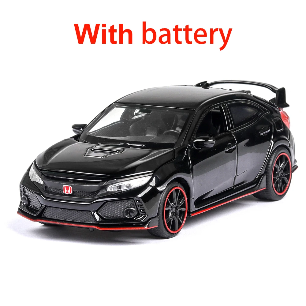 Black-box-battery 1:32 Civic TYPE-R Diecasts машинки, игрушечный автомобиль, модель автомобиля со звуком, светильник, коллекция, игрушки для мальчиков, подарки для детей - Цвет: Black-box-battery