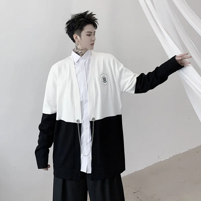 Мужской Тонкий Повседневный Кардиган с цепочкой свитер Мужская Уличная одежда в