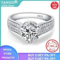 yanhui classic luxury real solid 925 sterling silver ring 1ct 10 hearts arrows zirconia diamond wedding jewelry rings for women