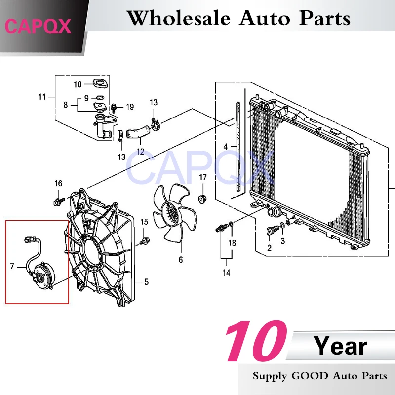 Вентилятор охлаждения двигателя CAPQX (T.RAD) радиатор 19030 RNA A51 для CIVIC FA1 FD1 FD2 2006 2007 2008