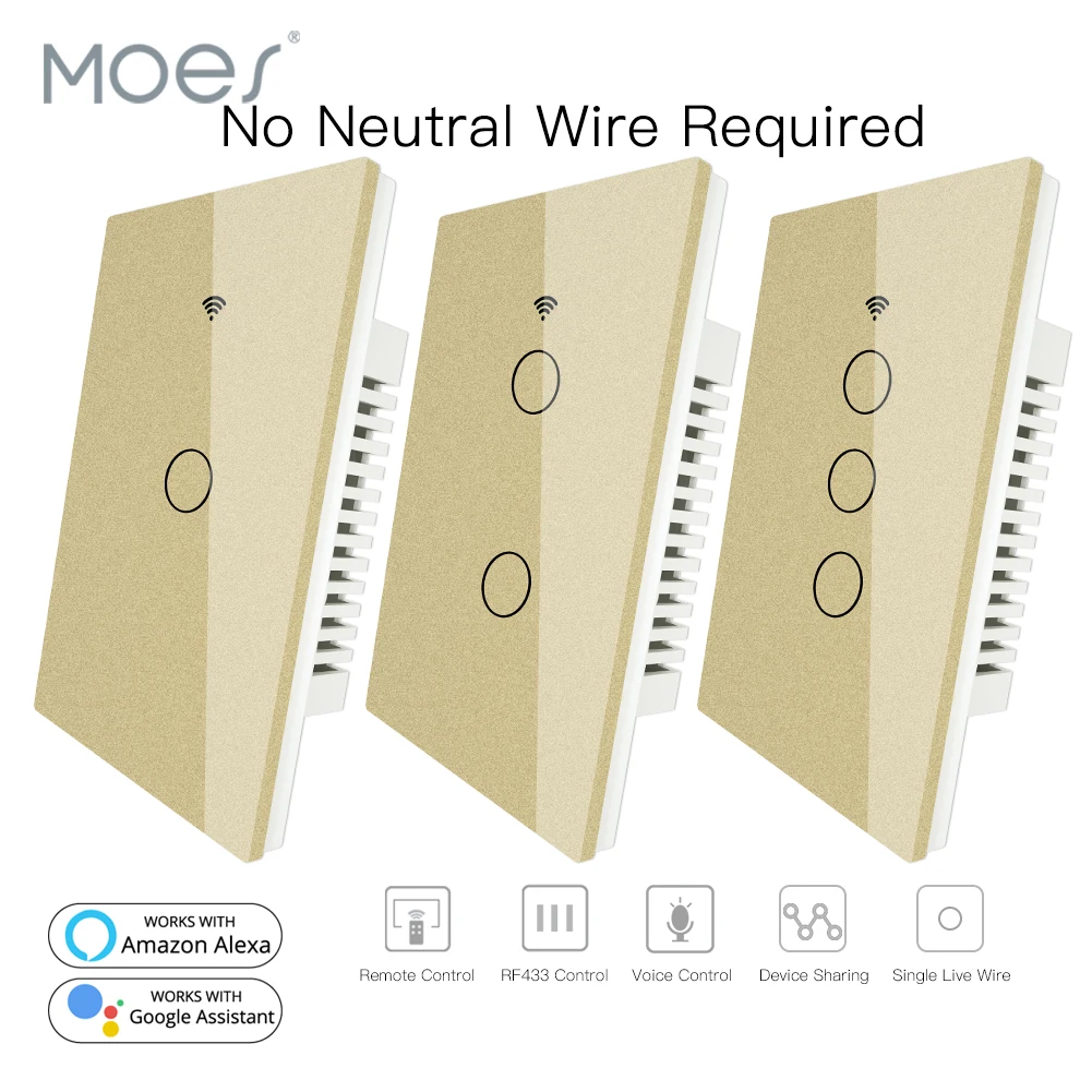 Умный настенный сенсорный выключатель RF433 с Wi Fi не нужен нейтральный провод умный