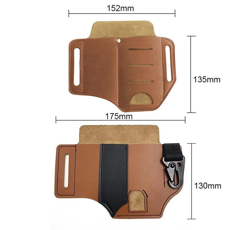 Тактический кожаный чехол для инструмента с полем выживания, карманом для хранения, портативным фонариком, ножом в кармане - 1 шт.