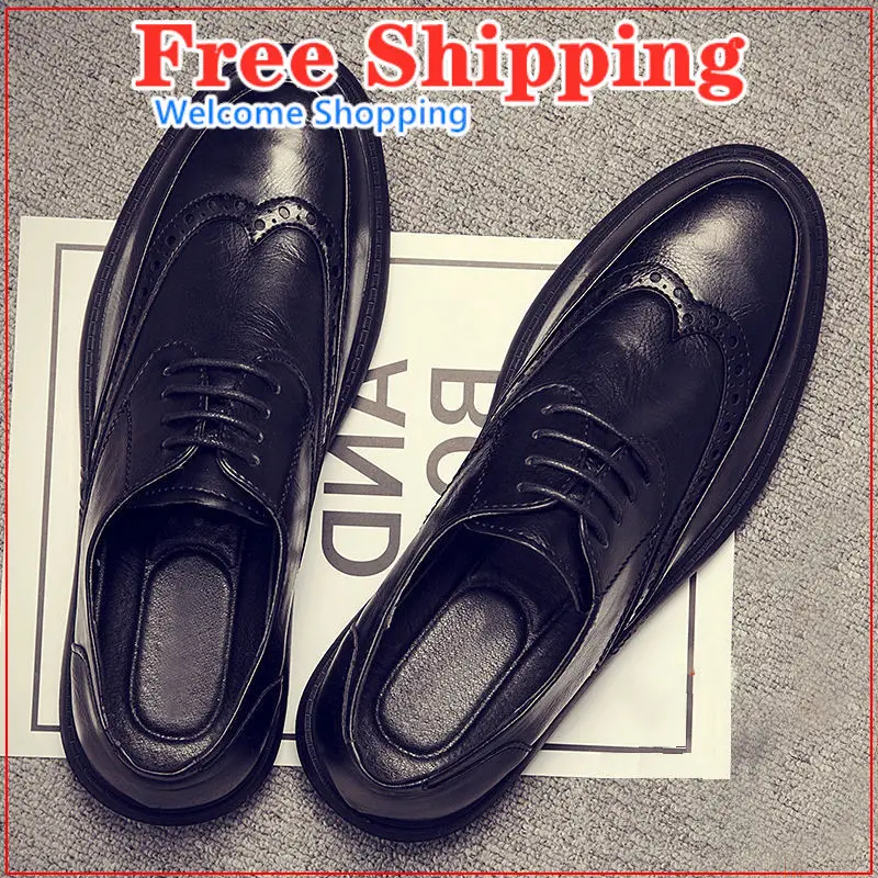 

Autumn society British black casual small leather men's genuine Korean version of the trend young Bullock carved men's shoes