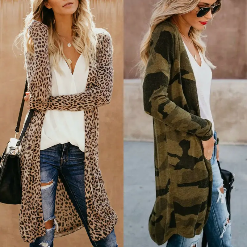 Женский Повседневный Кардиган с леопардовым принтом свободная блузка длинным