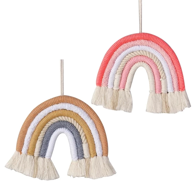 

Art Craft Rainbow Wall Hanging Ornament Handmade Weaving Macrame Home Decoration Nordic style woven rainbow baby room ornaments