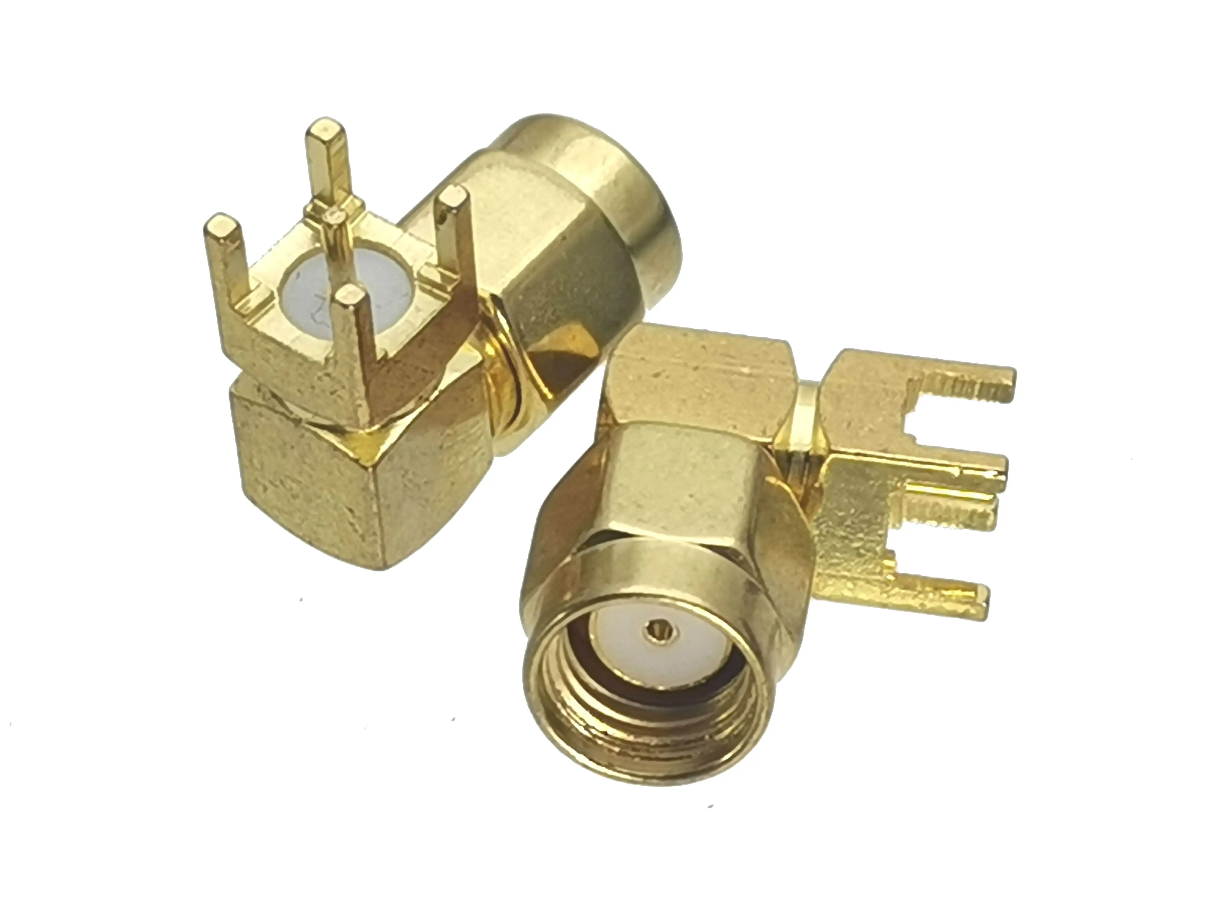 

1Pcs RP-SMA Male JACK PIN Right Angle Solder For PCB Mount RF Connector Brass
