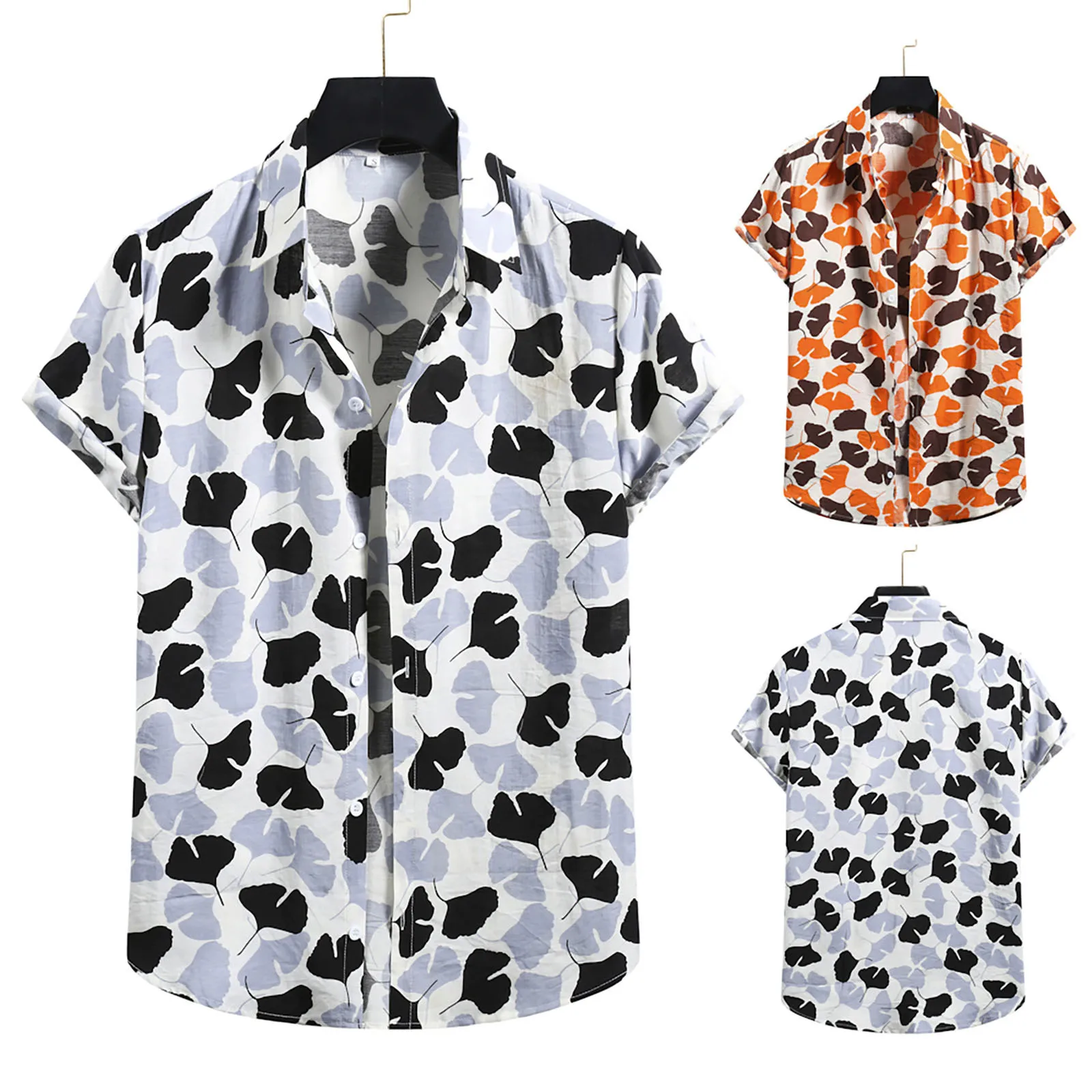 

2021 New Cotton Linen Shirt Men Fashion Tropical Print Blouse Summer Short Sleeve Button Shirt Hawaii Vacation Tops