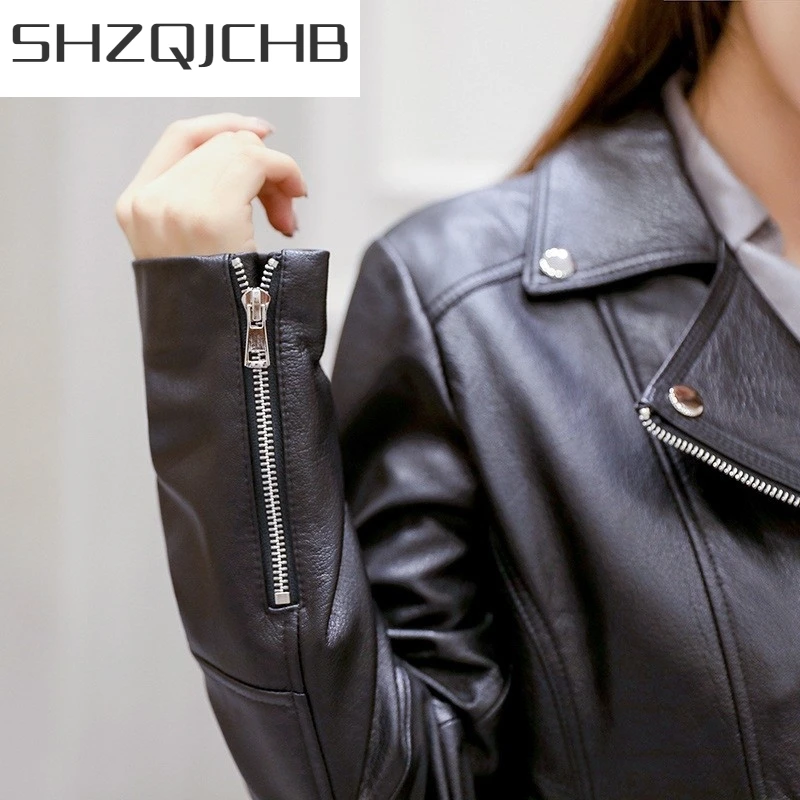 

JCHB 2021 Spring Autumn Brand New Sheepskin Zip Womens Motorcycle Short Jackets High Quality Genuine Leather Slim Fit Office Lad