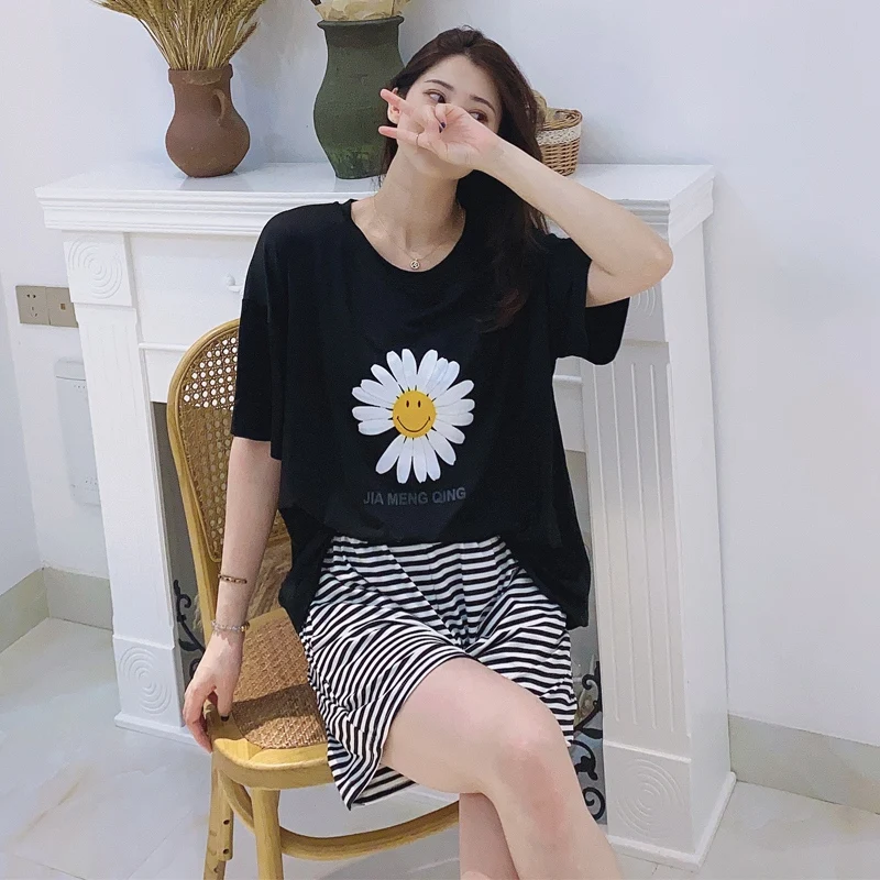 

2021 New Summer Short Sleeve Floral Shorts Pajama Sets for Women Korean Sleepwear Suit Pyjama Homewear Pijama Mujer Home Clothes