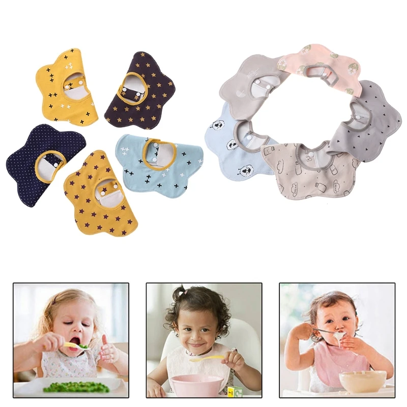

5pcs/set Newborn Baby Pure Cotton Waterproof Flower Bibs 360 Degree Rotating Saliva Towel Infants Feeding Burp Cloths