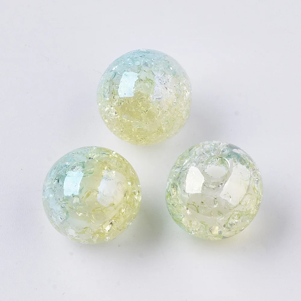 

10 pc UV Plating Transparent Crackle Acrylic Beads Half Drilled Two Tone Rainbow Bead Round Sky Blue 15.5x15mm Hole: 3.5mm