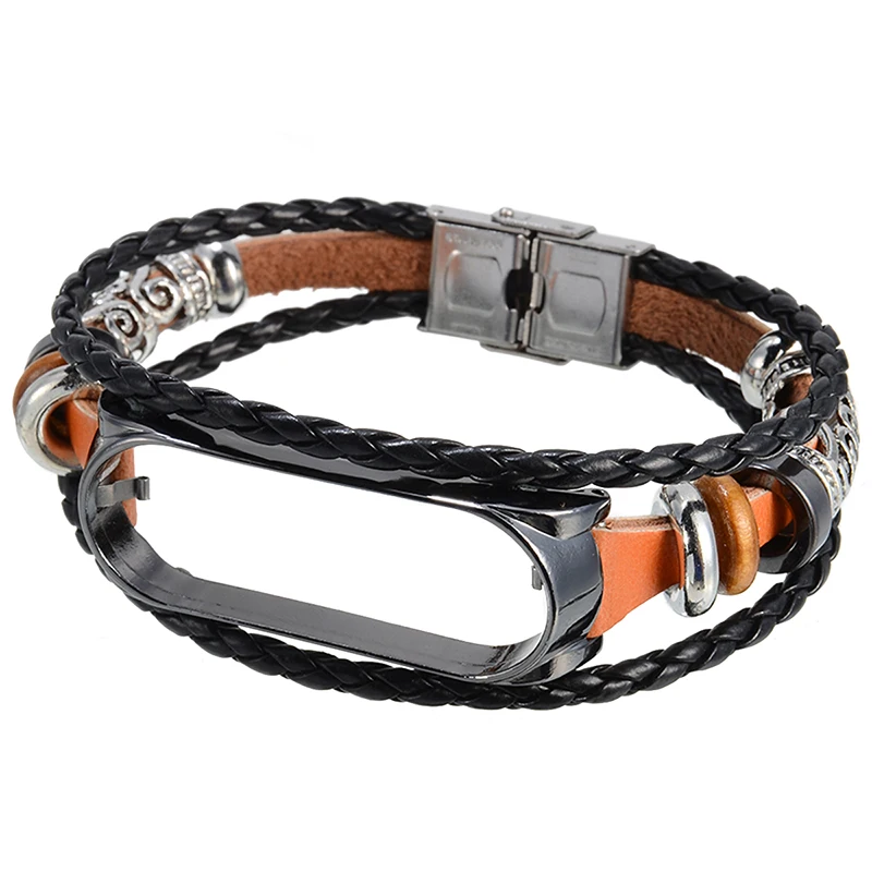 Умный браслет кожаный тканый ремешок Плетеный для часов Xiaomi Mi 3/4 на запястье