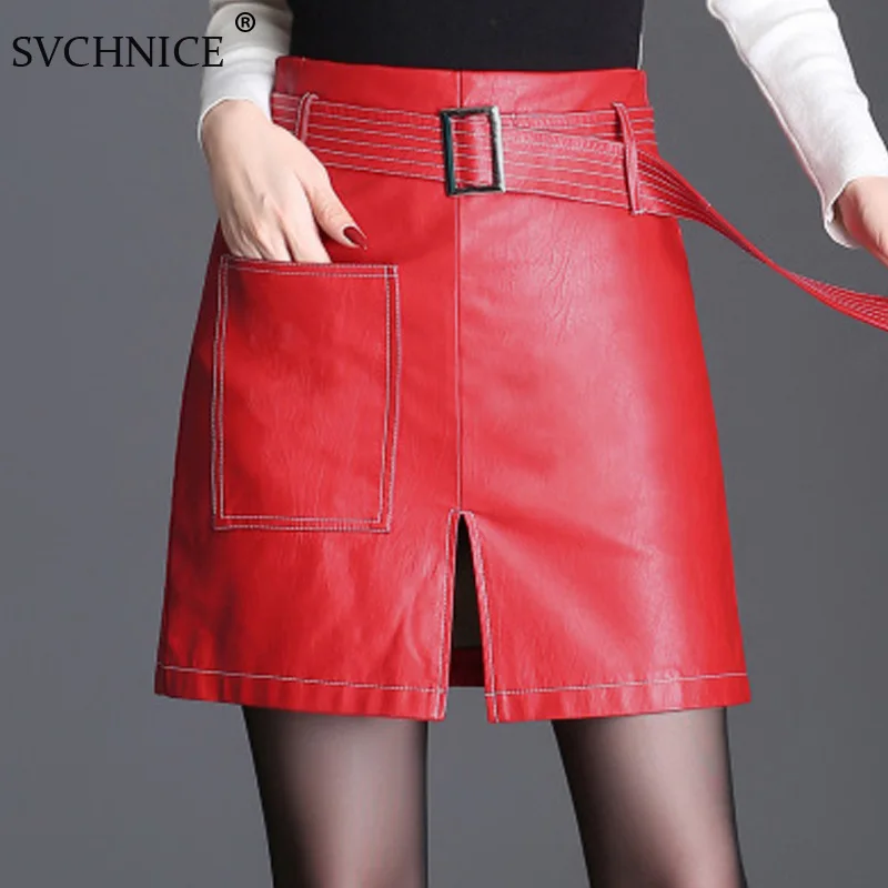 Новинка 2020 Сексуальная женская красная кожаная юбка трапециевидная Женская