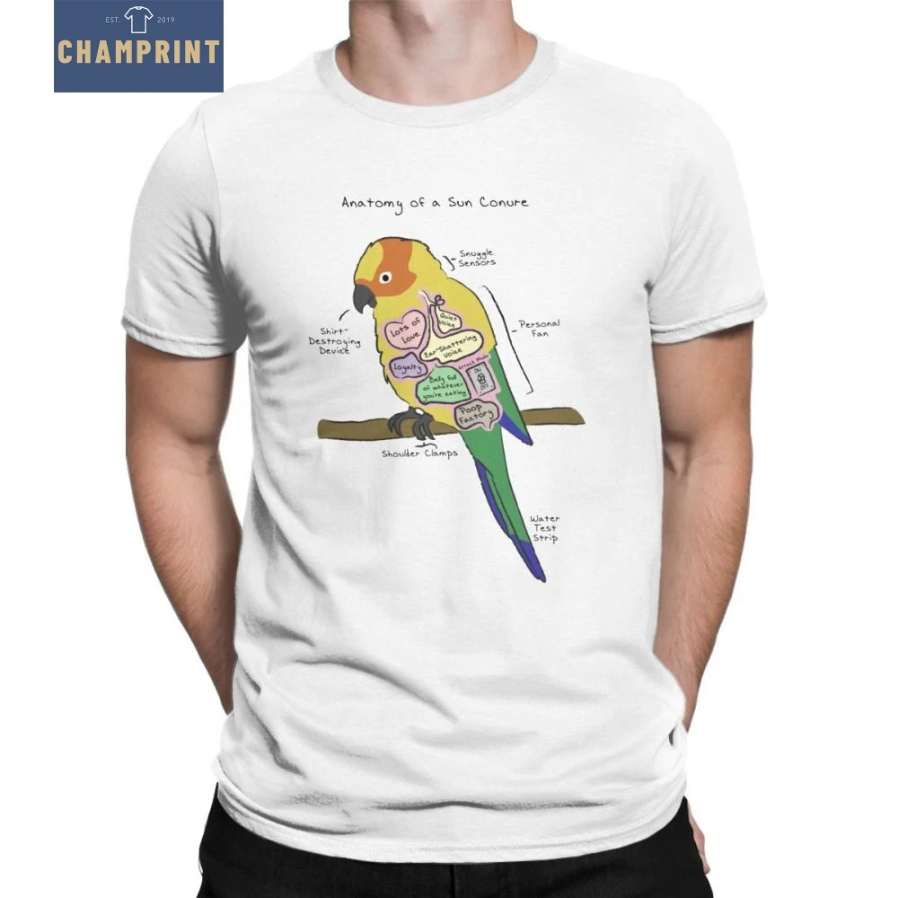 Sun Conure анатомия футболки для мужчин животное птица мода 100% хлопок футболка с